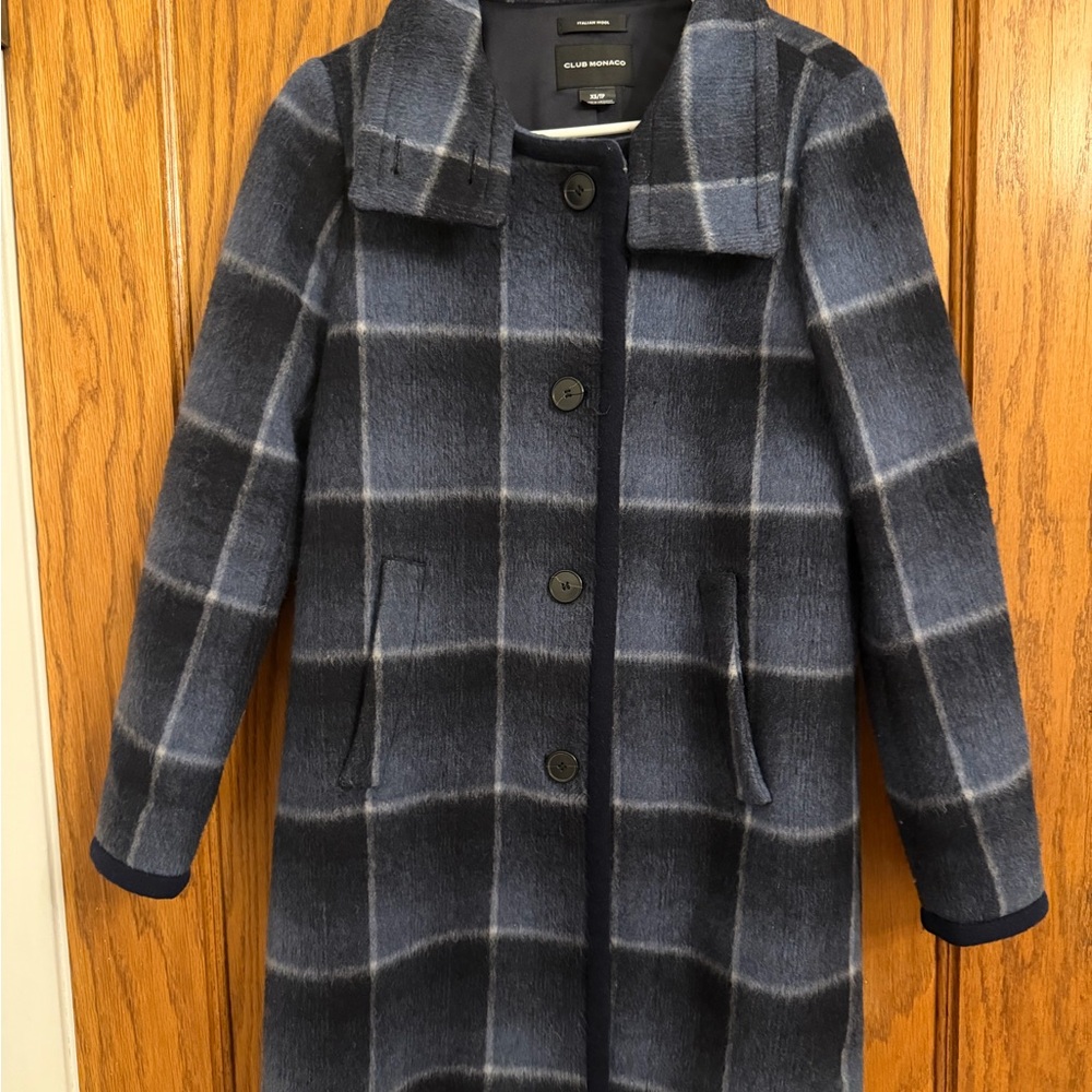 Club Monaco Navy Plaid Pea Coat